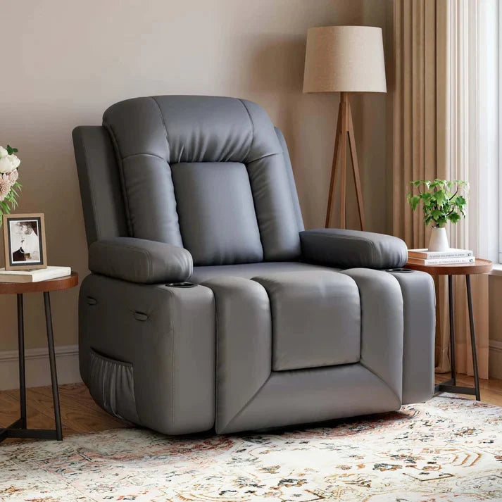 Garvee Fauteuil Releveur Électrique avec Massage et Chauffage, Inclinable et Réglable, Revêtement en Similicuir, pour Seniors et Personnes à Mobilité Réduite, 95 × 95 × 104 cm, Gris