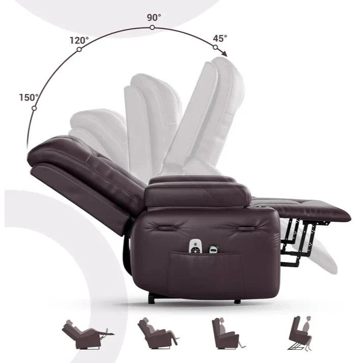 Garvee Fauteuil Releveur Électrique avec Massage et Chauffage, Inclinable et Réglable, Revêtement en Similicuir, pour Seniors et Personnes à Mobilité Réduite, 95 × 95 × 104 cm, Marron