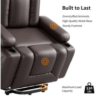 Garvee Fauteuil Releveur Électrique avec Massage et Chauffage, Inclinable et Réglable, Revêtement en Similicuir, pour Seniors et Personnes à Mobilité Réduite, 95 × 95 × 104 cm, Marron
