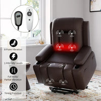Garvee Fauteuil Releveur Électrique avec Massage et Chauffage, Inclinable et Réglable, Revêtement en Similicuir, pour Seniors et Personnes à Mobilité Réduite, 95 × 95 × 104 cm, Marron