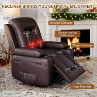 Garvee Fauteuil Releveur Électrique avec Massage et Chauffage, Inclinable et Réglable, Revêtement en Similicuir, pour Seniors et Personnes à Mobilité Réduite, 95 × 95 × 104 cm, Marron