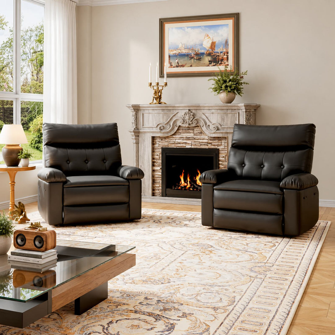 Garvee Fauteuil Inclinable Manuel Extra-Large en Similicuir, Assise de 68 cm, Confort Spacieux, pour Salon et Chambre