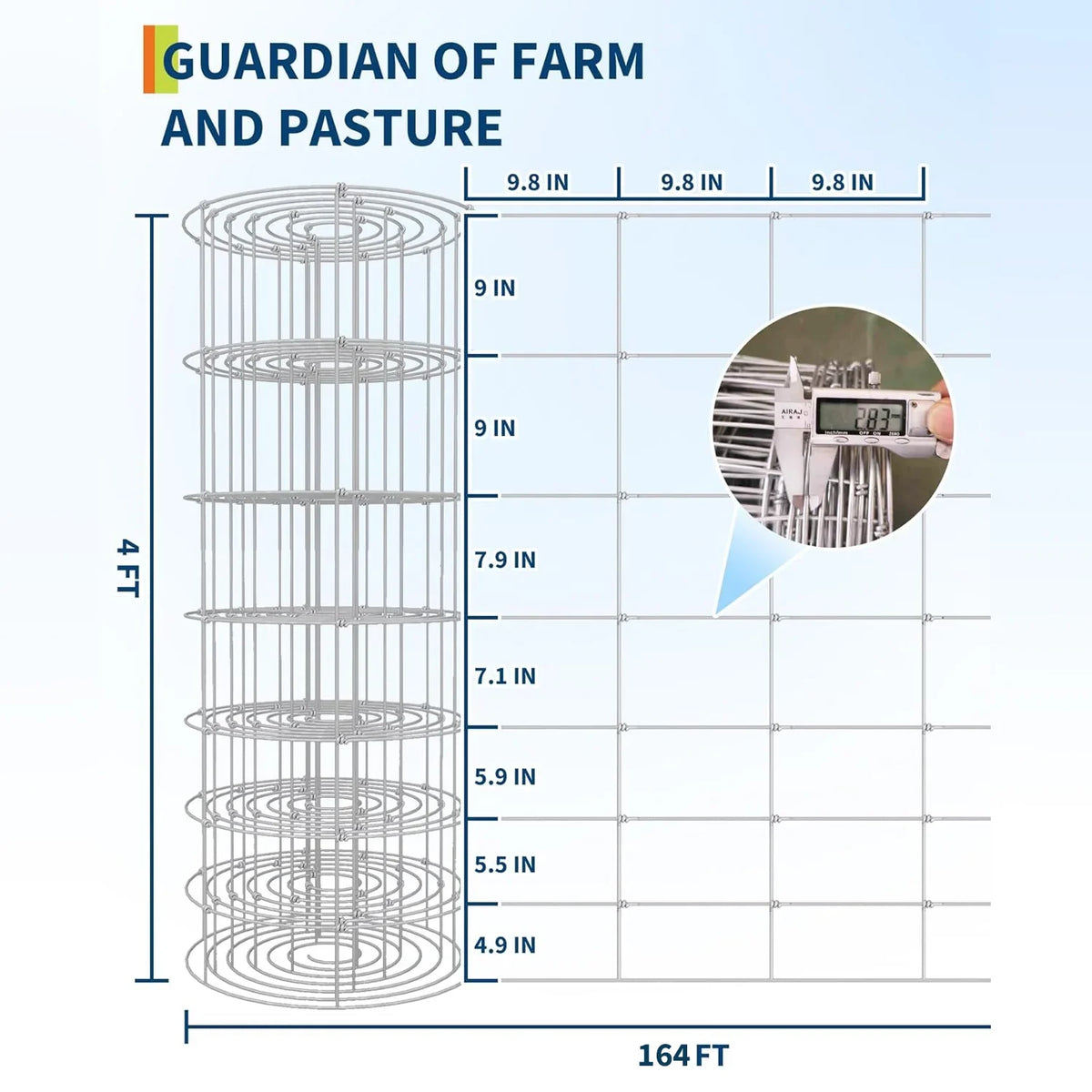 Garvee Grillage Noué Galvanisé 1,2 x 50 m, Clôture Agricole et Cynégétique pour Terrain, Ferme, Bétail et Gibier