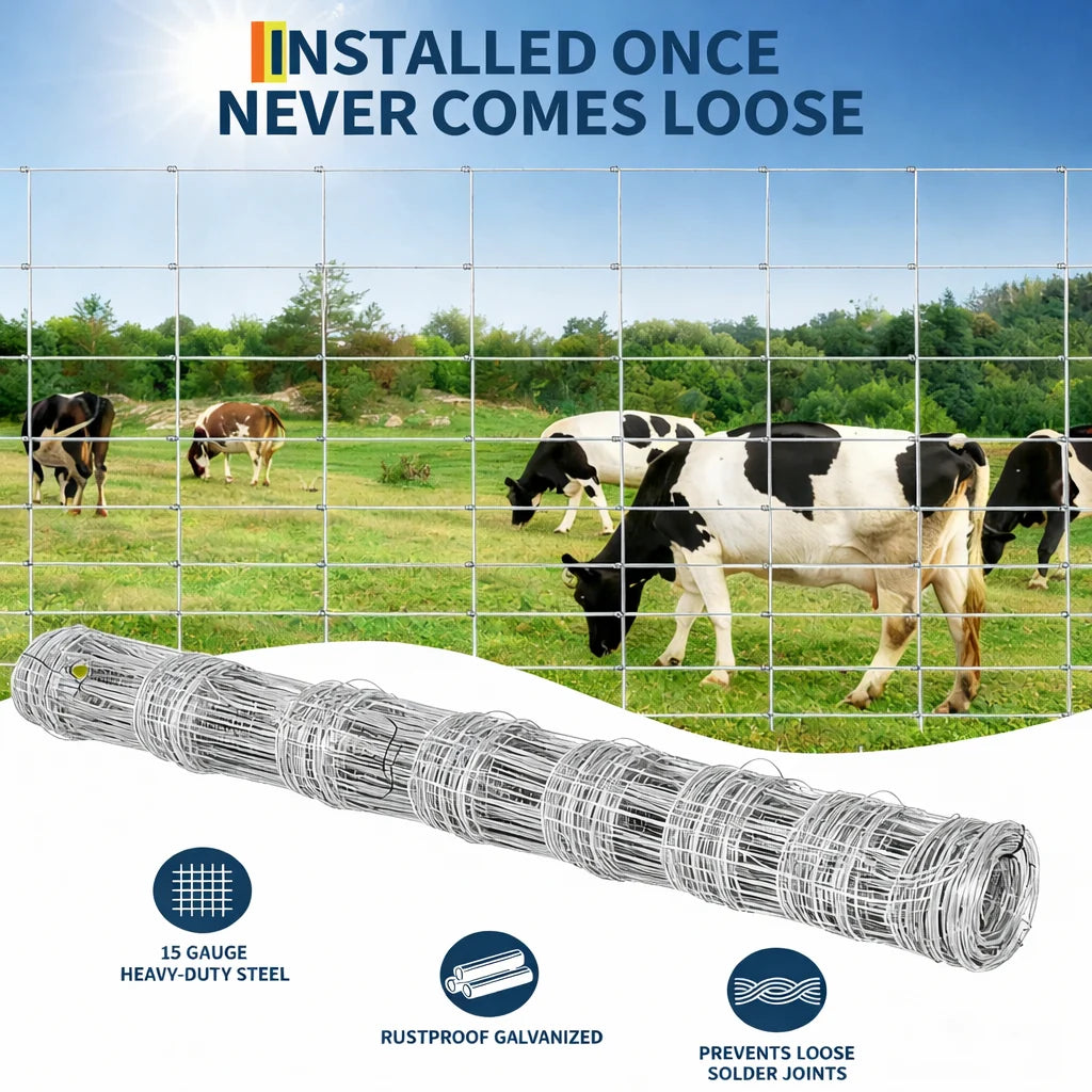 Garvee Grillage Noué Galvanisé 1,2 x 50 m, Clôture Agricole et Cynégétique pour Terrain, Ferme, Bétail et Gibier