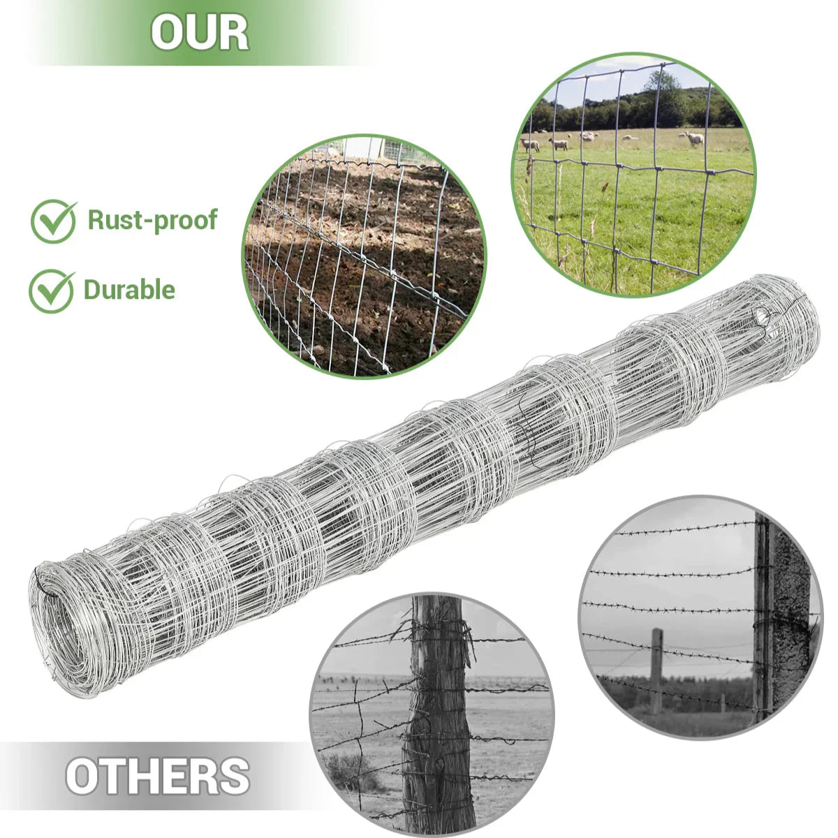 Garvee Grillage Noué Galvanisé 1,2 x 50 m, Clôture Agricole et Cynégétique pour Terrain, Ferme, Bétail et Gibier