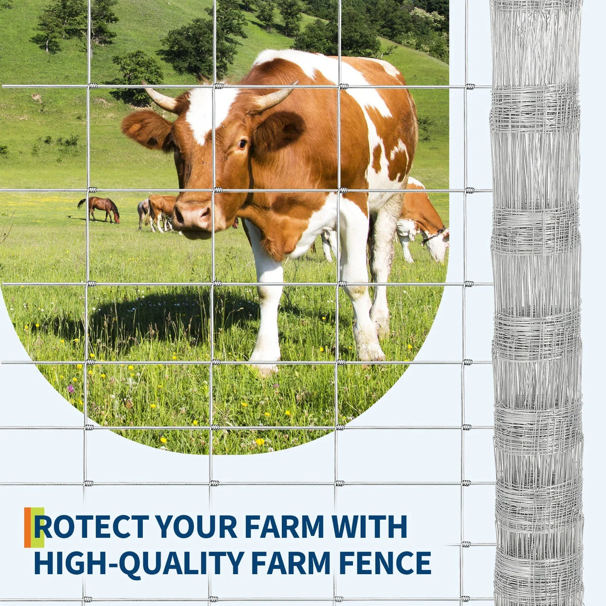 Garvee Grillage Noué Galvanisé 1,2 x 50 m, Clôture Agricole et Cynégétique pour Terrain, Ferme, Bétail et Gibier