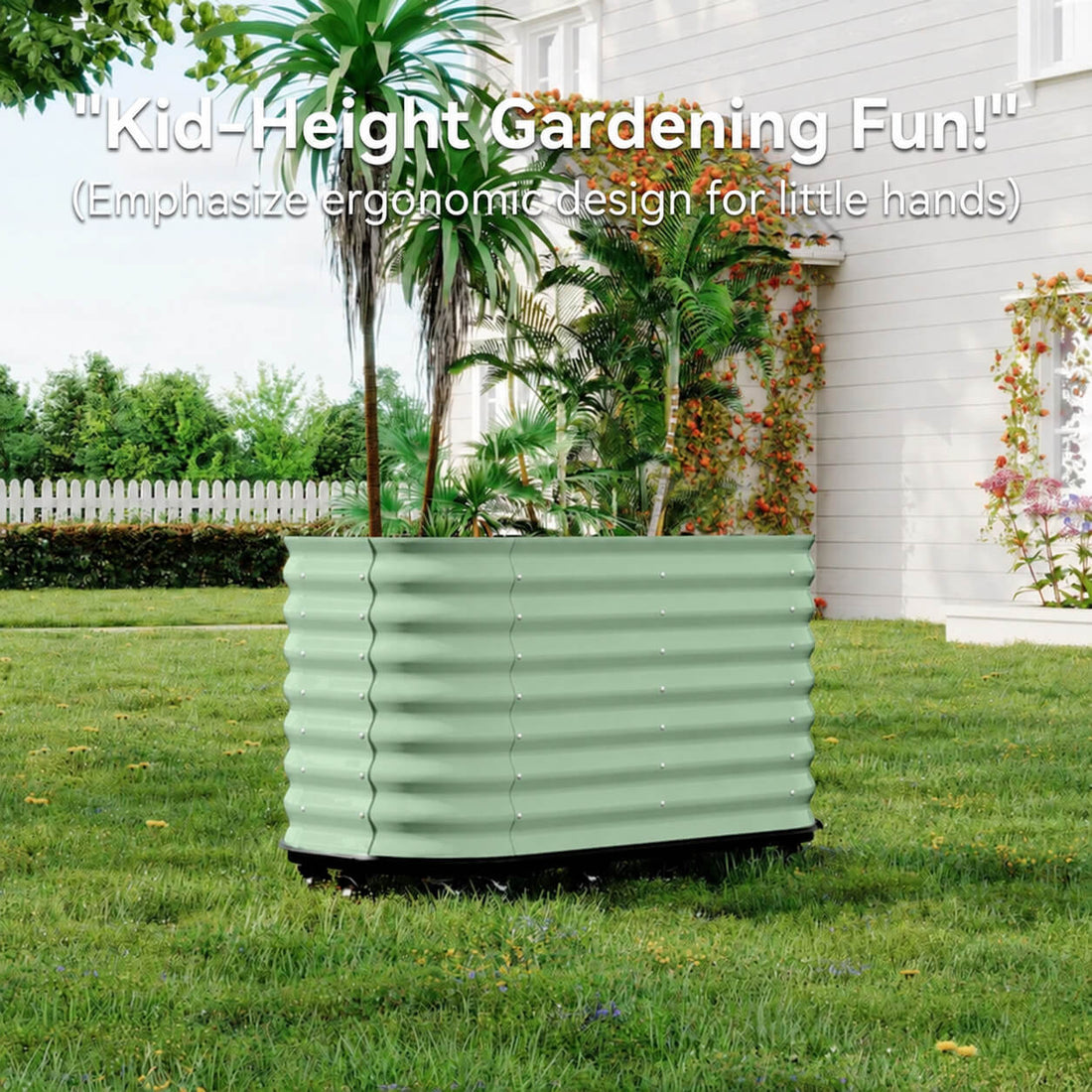 Garvee Bac de Jardin Surélevé Galvanisé 150 × 60 × 70 cm, avec Roues Verrouillables et Réservoir d’Eau, Portable et Antirouille, pour Balcon et Jardin, Vert