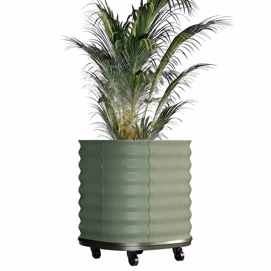 Garvee Bac de Jardin Surélevé Galvanisé 60 × 60 × 70 cm, avec Roues Verrouillables et Réservoir d’Eau, Portable et Antirouille, pour Balcon et Jardin, Vert gris