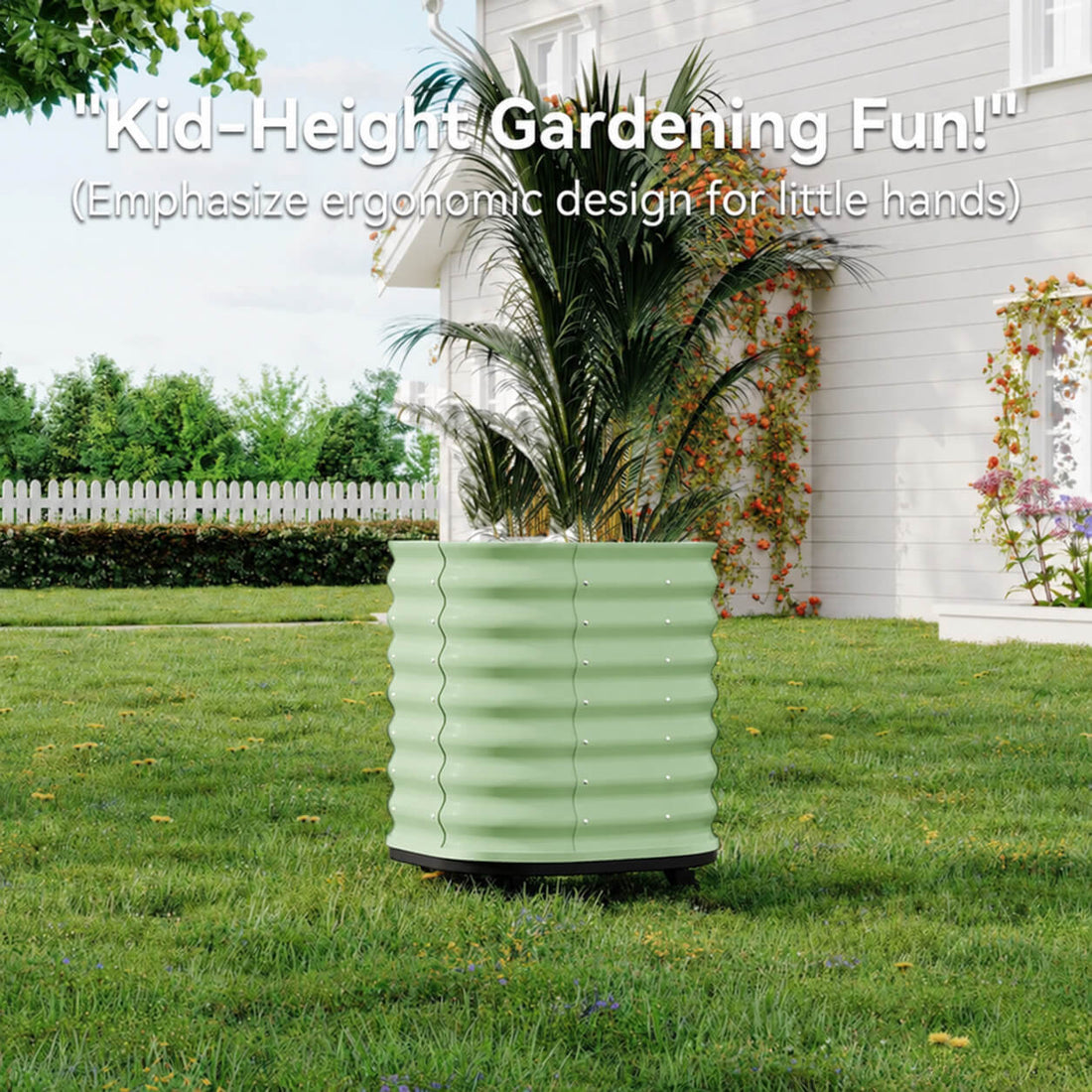 Garvee Bac de Jardin Surélevé Galvanisé 60 × 60 × 70 cm, avec Roues Verrouillables et Réservoir d’Eau, Portable et Antirouille, pour Balcon et Jardin, Vert