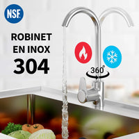 Garvee Évier sur Pieds en Acier Inoxydable 304, L. 60 × P. 50 × H. 107 cm, 1 Bac avec Robinet Eau Chaude et Froide, Pieds Réglables, pour Cuisine et Buanderie