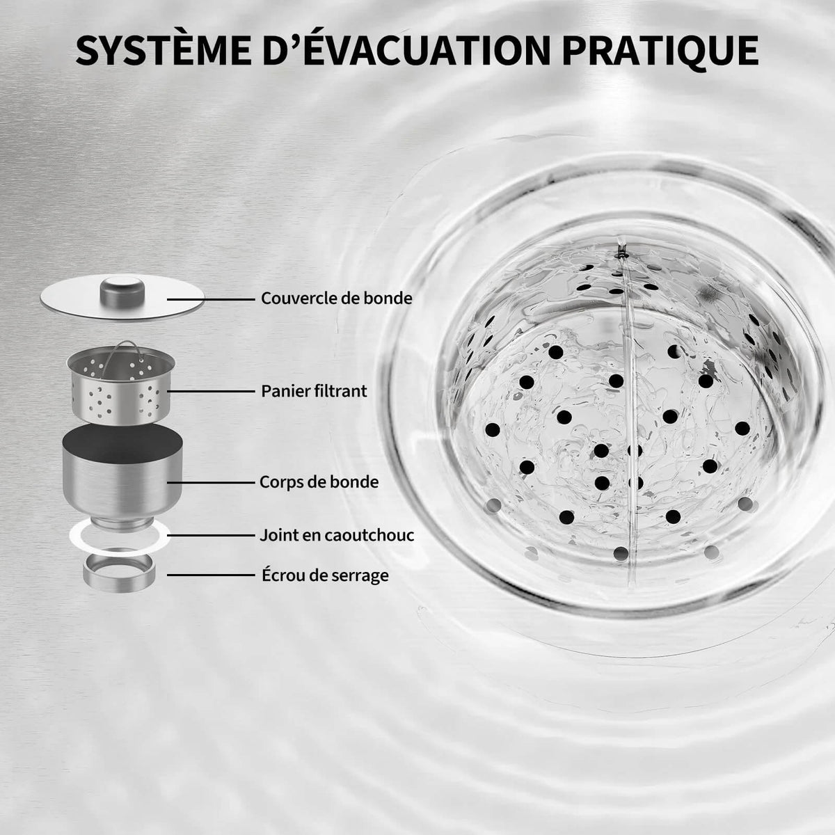 Garvee Évier sur Pieds en Acier Inoxydable 304, L. 60 × P. 50 × H. 107 cm, 1 Bac avec Robinet Eau Chaude et Froide, Pieds Réglables, pour Cuisine et Buanderie