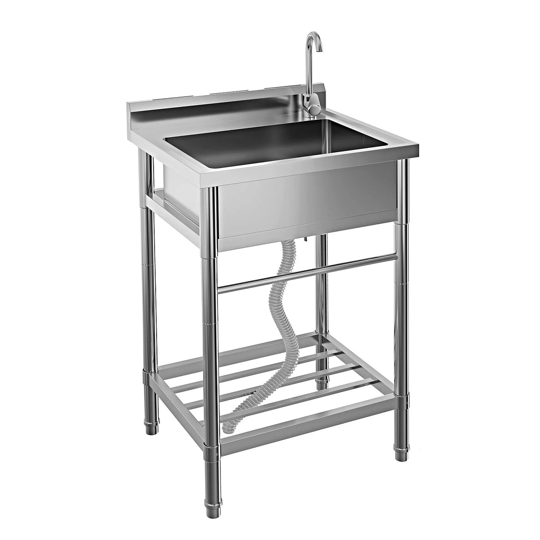 Garvee Évier sur Pieds en Acier Inoxydable 304, L. 60 × P. 50 × H. 107 cm, 1 Bac avec Robinet Eau Chaude et Froide, Pieds Réglables, pour Cuisine et Buanderie