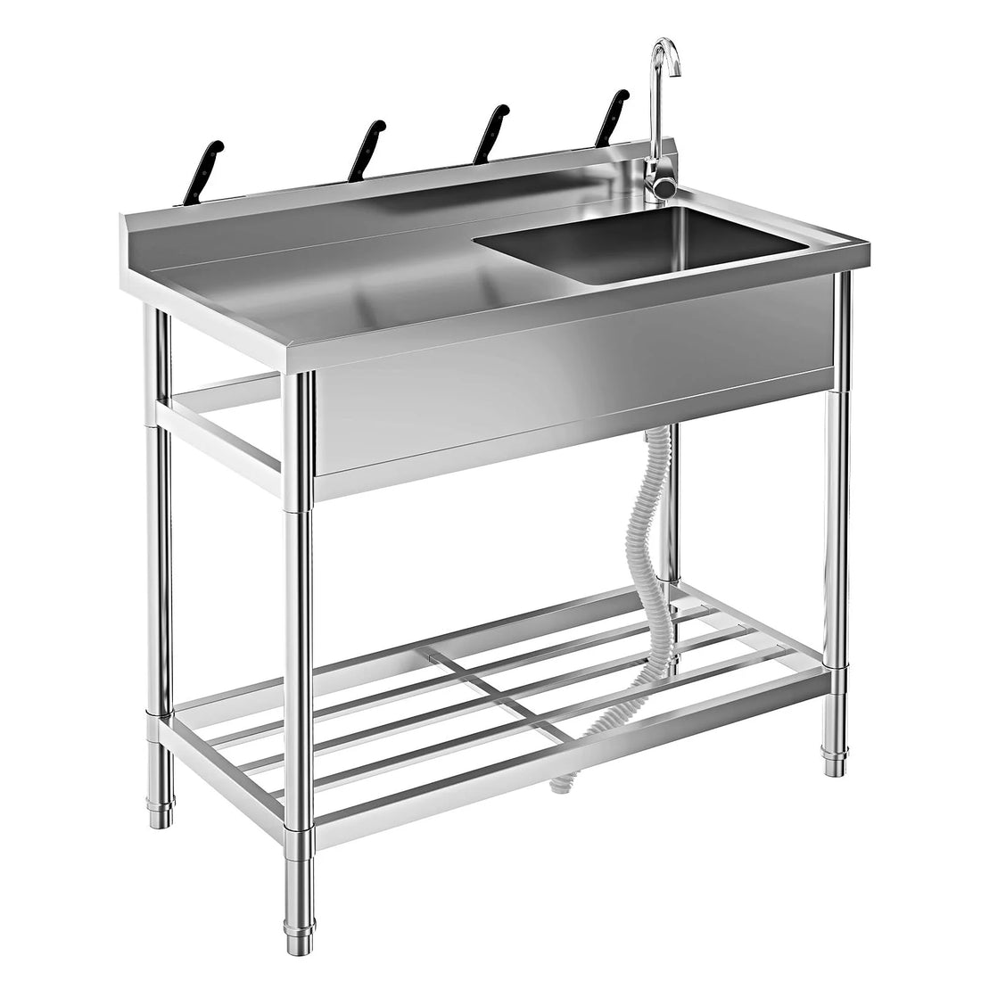 Garvee Évier sur Pieds 1 Bac en Inox 304, L. 99 × P. 50 cm, avec Robinet Pivotant à 360°, Finition Polie, pour Cuisine Extérieure