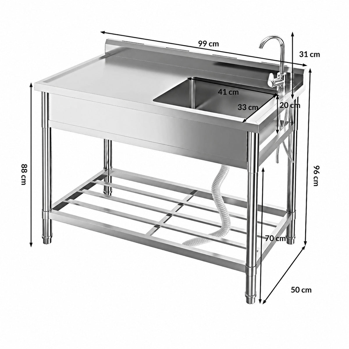 Garvee Évier sur Pieds 1 Bac en Inox 304, L. 99 × P. 50 cm, avec Robinet Pivotant à 360°, Finition Polie, pour Cuisine Extérieure
