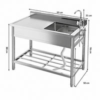 Garvee Évier sur Pieds 1 Bac en Inox 304, L. 99 × P. 50 cm, avec Robinet Pivotant à 360°, Finition Polie, pour Cuisine Extérieure