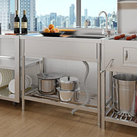 Garvee Évier sur Pieds 1 Bac en Inox 304, L. 99 × P. 50 cm, avec Robinet Pivotant à 360°, Finition Polie, pour Cuisine Extérieure