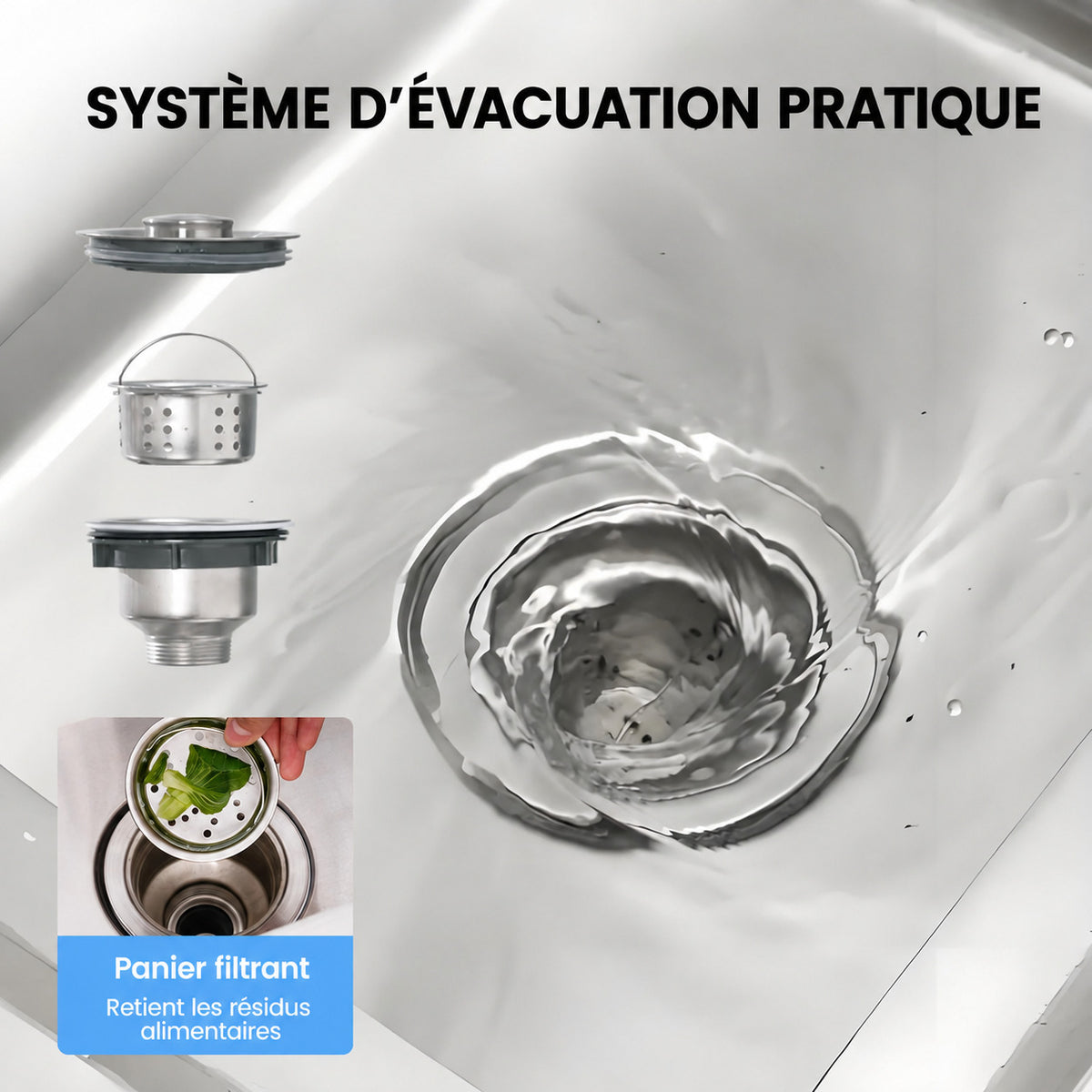 Garvee Évier sur Pieds 1 Bac en Inox 304, L. 99 × P. 50 cm, avec Robinet Pivotant à 360°, Finition Polie, pour Cuisine Extérieure
