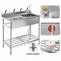 Garvee Évier sur Pieds 1 Bac en Inox 304, L. 99 × P. 50 cm, avec Robinet Pivotant à 360°, Finition Polie, pour Cuisine Extérieure