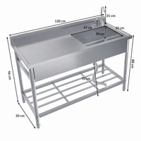 Garvee Évier sur Pieds 1 Bac en Inox 304, L. 119 × P. 51 × H. 94 cm, avec Robinet Pivotant et Pieds Réglables, pour Cuisine, Buanderie et Usage Professionnel