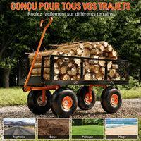 Garvee Chariot de Jardin en Acier Robuste, Capacité de Charge de 227 kg, Côtés Amovibles, Pneus de 25 cm, pour Cour, Pelouse et Jardin