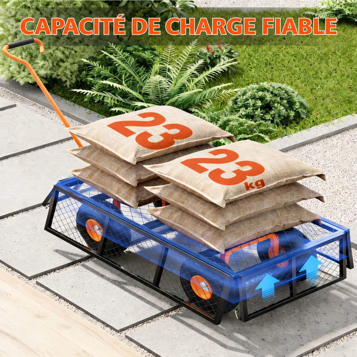 Garvee Chariot de Jardin en Acier Robuste, Capacité de Charge de 227 kg, Côtés Amovibles, Pneus de 25 cm, pour Cour, Pelouse et Jardin