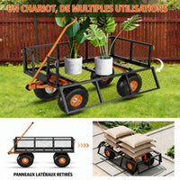 Garvee Chariot de Jardin en Acier Robuste, Capacité de Charge de 227 kg, Côtés Amovibles, Pneus de 25 cm, pour Cour, Pelouse et Jardin