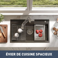 Garvee Évier à Encastrer en Acier Inoxydable 76 × 46 cm, 1 Cuve Profonde de 23 cm avec Kit d’Accessoires, pour Cuisine et Bar, Gris Argenté