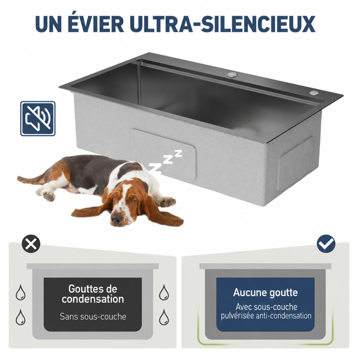 Garvee Évier à Encastrer en Acier Inoxydable 76 × 46 cm, 1 Cuve Profonde de 23 cm avec Kit d’Accessoires, pour Cuisine et Bar, Gris Argenté