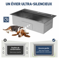 Garvee Évier à Encastrer en Acier Inoxydable 76 × 46 cm, 1 Cuve Profonde de 23 cm avec Kit d’Accessoires, pour Cuisine et Bar, Gris Argenté