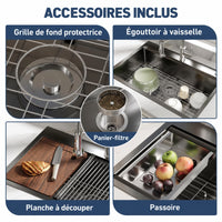 Garvee Évier à Encastrer en Acier Inoxydable 76 × 46 cm, 1 Cuve Profonde de 23 cm avec Kit d’Accessoires, pour Cuisine et Bar, Gris Argenté