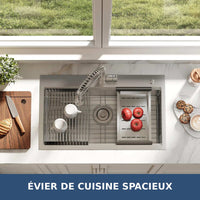 Garvee Évier Encastrable en Acier Inoxydable, 76 × 46 cm, Cuve Simple de 23 cm de Profondeur, avec Kit d’Accessoires, pour Cuisine, Bar et Atelier