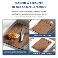 Garvee Évier Encastrable en Acier Inoxydable, 76 × 46 cm, Cuve Simple de 23 cm de Profondeur, avec Kit d’Accessoires, pour Cuisine, Bar et Atelier