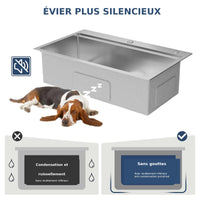 Garvee Évier Encastrable en Acier Inoxydable, 76 × 46 cm, Cuve Simple de 23 cm de Profondeur, avec Kit d’Accessoires, pour Cuisine, Bar et Atelier