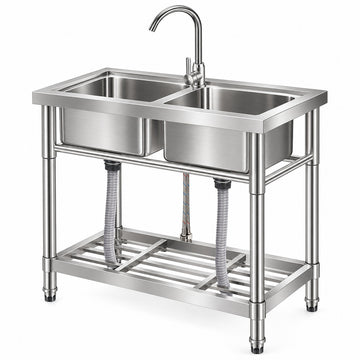 Garvee évier utilitaire autoportant en acier inoxydable 84 x 46 x 77 cm, bac profond, argenté, pour buanderie et garage