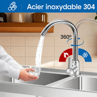 Garvee Évier sur pied 2 bacs 84 × 46 × 76 cm en inox 304, robinet pivotant eau chaude/froide, pieds réglables et étagères, argenté