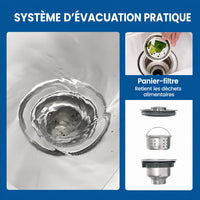 Garvee Évier sur pied 2 bacs 84 × 46 × 76 cm en inox 304, robinet pivotant eau chaude/froide, pieds réglables et étagères, argenté