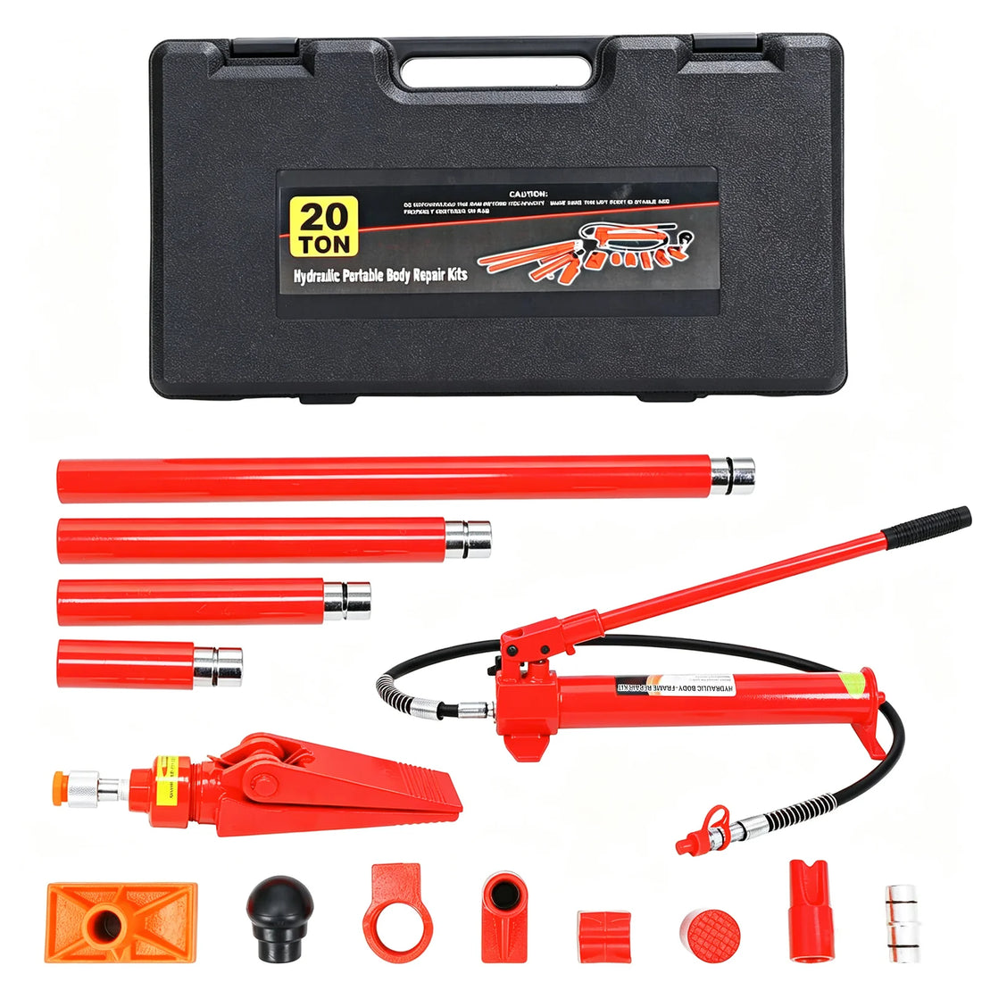 Garvee Kit d’Outils Hydrauliques 20 Tonnes avec Mallette de Transport, en Acier Robuste, pour Réparation Automobile et Travaux Industriels, Rouge