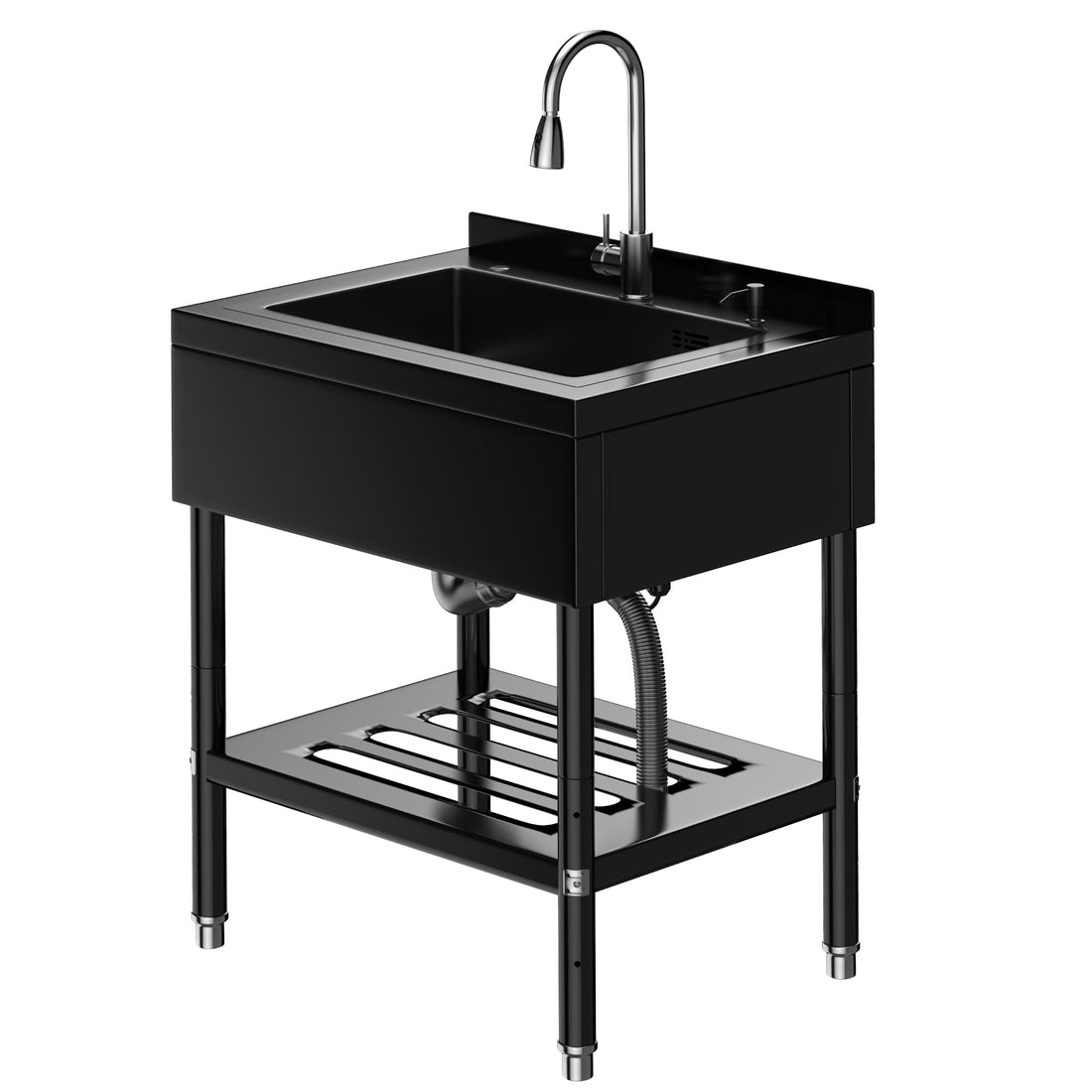 Garvee Évier multifonction en acier inoxydable 304 noir, 65,28 × 52,58 × 100,33 cm, robinet 360° et étagère inférieure pour garage et buanderie
