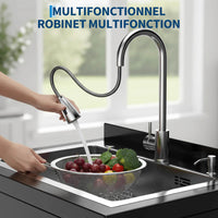 Garvee Évier Utilitaire en Acier Inoxydable 304 Noir, L. 65 × P. 53 × H. 100 cm, Grande Cuve Profonde avec Robinet Pivotant à 360° et Douchette Extractible, pour Garage, Buanderie et Atelier