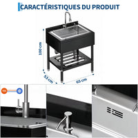 Garvee Évier Utilitaire en Acier Inoxydable 304 Noir, L. 65 × P. 53 × H. 100 cm, Grande Cuve Profonde avec Robinet Pivotant à 360° et Douchette Extractible, pour Garage, Buanderie et Atelier