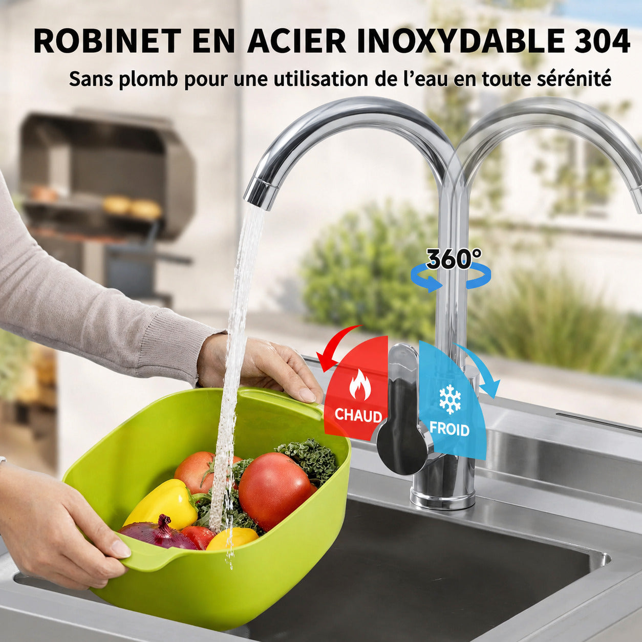 Garvee Évier Utilitaire sur Pieds en Acier Inoxydable 201, L. 50 × P. 50 × H. 80 cm, 1 Bac avec Robinet, Structure Ouverte Sans Étagère Inférieure, pour Cuisine, Buanderie et Garage