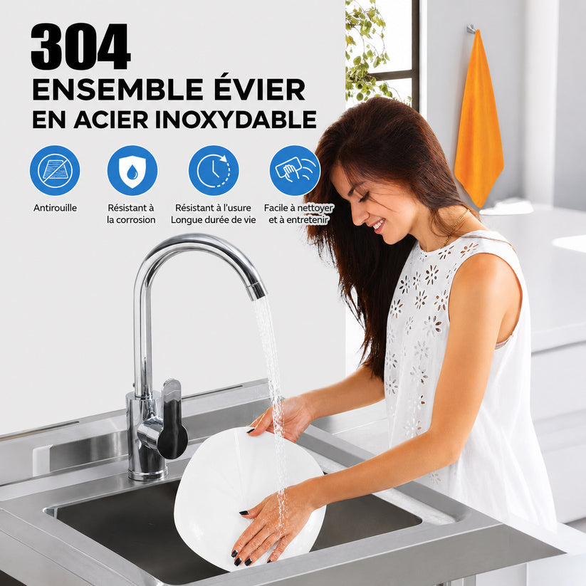 Cuve unique profonde de 50 x 50 cm pour évier utilitaire
