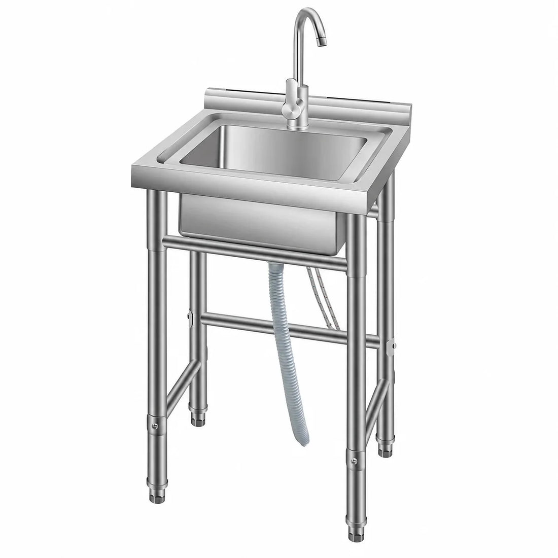 Garvee Évier Utilitaire sur Pieds en Acier Inoxydable 201, L. 50 × P. 50 × H. 80 cm, 1 Bac avec Robinet, Structure Ouverte Sans Étagère Inférieure, pour Cuisine, Buanderie et Garage