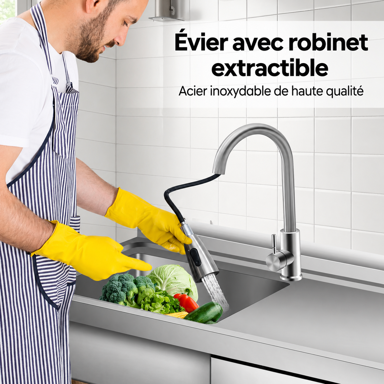 Garvee Évier en acier inoxydable 99 cm avec tiroir à droite, plan de travail, robinet eau chaude/froide pour cuisine et atelier