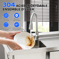 Garvee Évier en Acier Inoxydable 201, 1 Bac avec Égouttoir et Robinet Extractible, 99 × 50 × 94 cm, pour Cuisine Moderne, Argenté