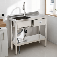 Garvee Évier en Acier Inoxydable 201, 1 Bac avec Égouttoir et Robinet Extractible, 99 × 50 × 94 cm, pour Cuisine Moderne, Argenté