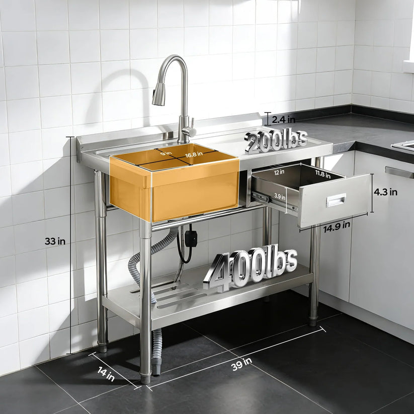 Plonge inox professionnelle sur pieds réglables GARVEE