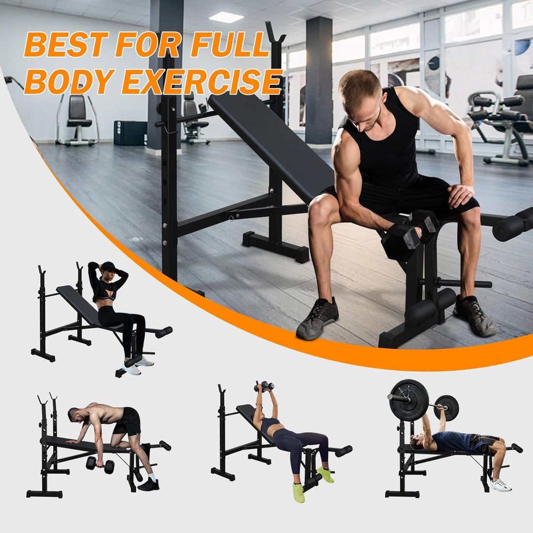 Banc de musculation olympique Garvee, réglable avec extension des jambes et coussin pour curl, idéal pour l'entraînement à domicile. Structure en métal, pliable, revêtement en cuir, stable, capacité de 150 kg.
