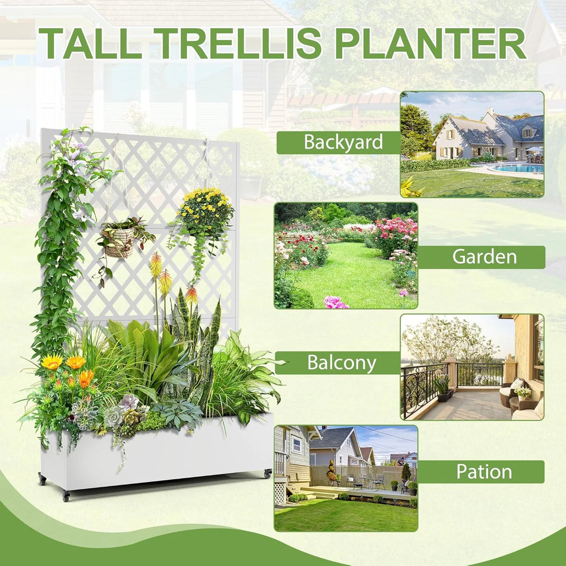 Garvee bac à plantes en métal avec treillis motif feuillage, pour jardin, terrasse ou balcon, brise-vue 120 × 40 × 180 cm