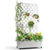 Garvee bac à plantes en métal avec treillis motif feuillage, pour jardin, terrasse ou balcon, brise-vue 120 × 40 × 180 cm - Blanc